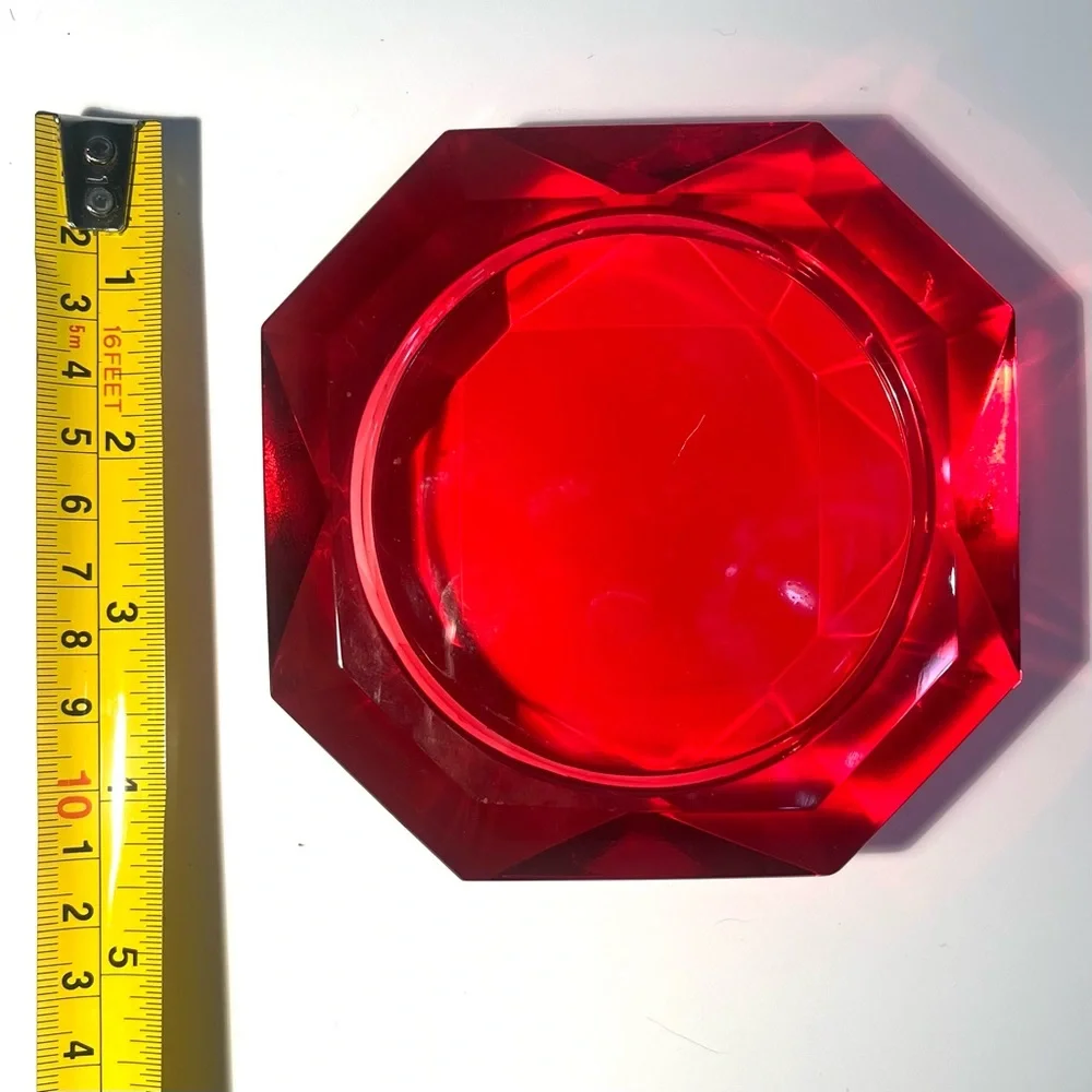 Restoration Hardware Crystal Pillar Candle Holder Diamond Shape Red or Holder